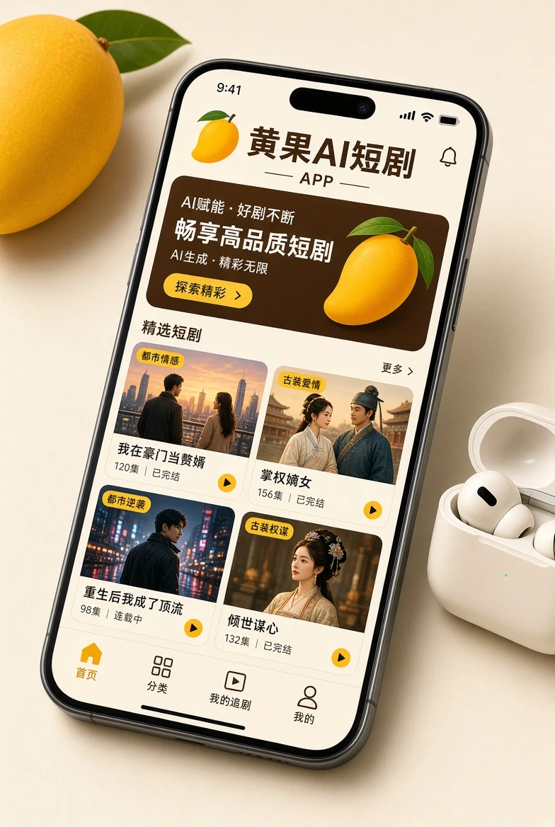 黄果AI短剧移动阅读界面
